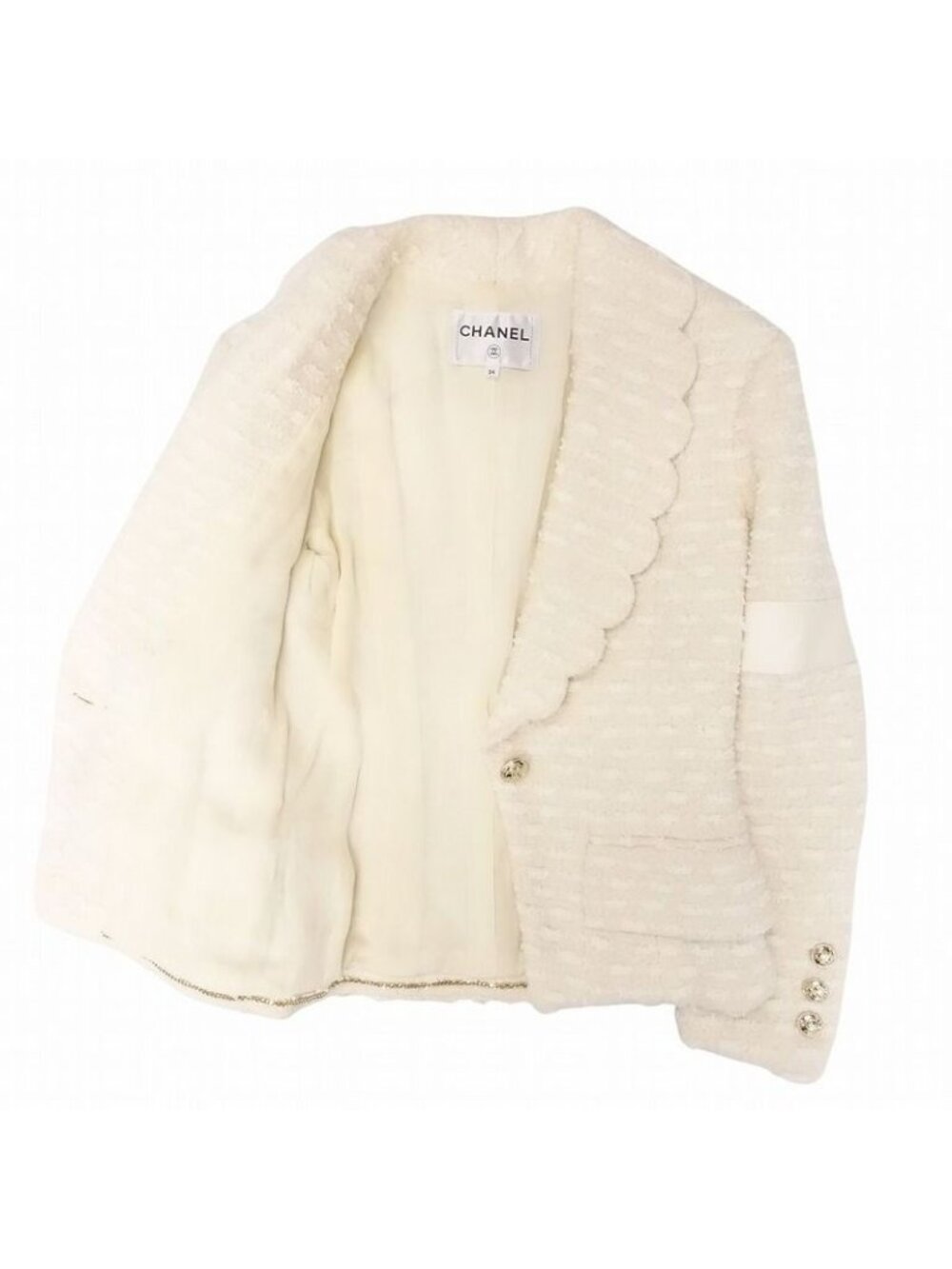 Chanel Coco Mark Scalloped Collar Tweed Jacket Ivory Size - Picture 2 of 10